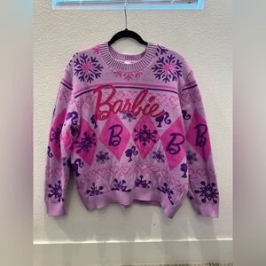 Barbie Christmas Sweater w/ festive pattern, iconic Barbie logo & snowflakes